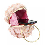 Floral Elegance: Designer Sequins Evening Bag with Big Ring - Pink Flower Luxury Handbag for Women