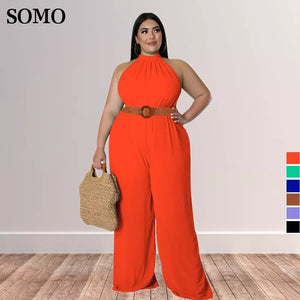 Plus Size Hollow Out Solid Jumpsuit