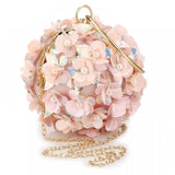 Floral Elegance: Designer Sequins Evening Bag with Big Ring - Pink Flower Luxury Handbag for Women