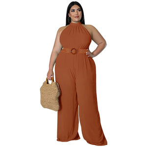 Plus Size Hollow Out Solid Jumpsuit