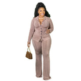 Plus Size Two Piece Set: Casual Long Sleeve Top and Pant Suits for Women's Clothing Fashion