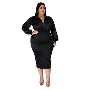 Plus Size Dresses: Long Sleeve V-Neck Dresses