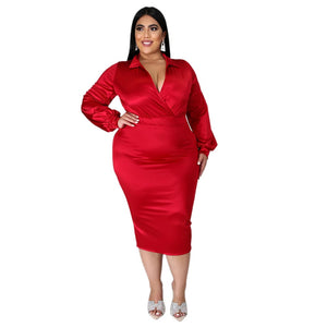 Plus Size Dresses: Long Sleeve V-Neck Dresses