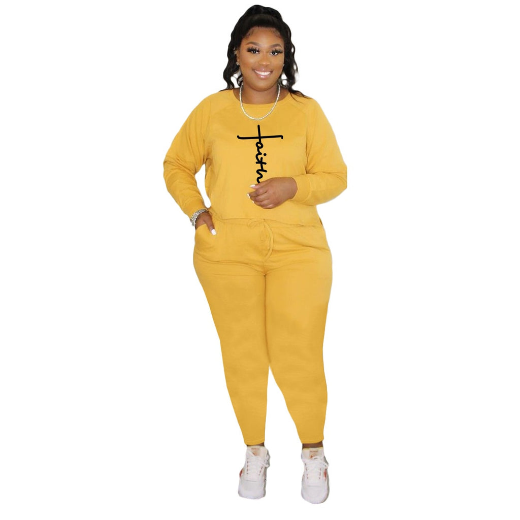 Plus Size Two Piece Sets: Long Sleeve O-Neck Two Piece Faith  Tracks –  The XL Catalog