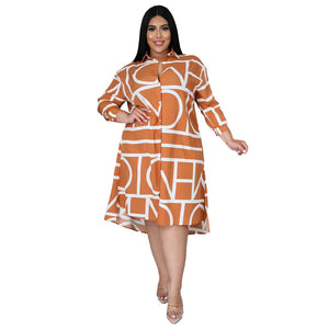 Plus Size Dresses: Long Sleeve Print Dresses