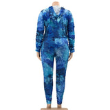 Plus Size Two Piece Sets: Two Piece Long Sleeve Hoodie Tie Dye Suits