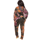 Plus Size Two Piece Sets: Two Piece Long Sleeve Hoodie Tie Dye Suits