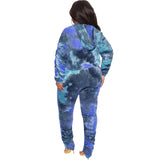 Plus Size Two Piece Sets: Two Piece Long Sleeve Hoodie Tie Dye Suits