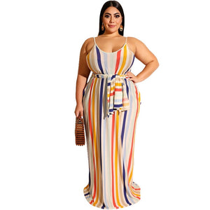 Long Striped Bodycon Casual Dress