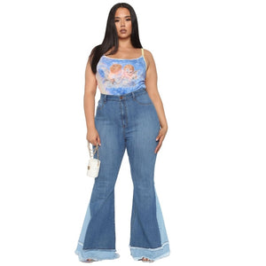 Patchwork Flared High Waist Jeans