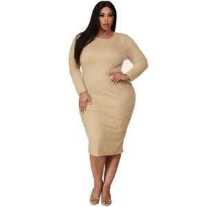 O Neck Long Sleeve Elegant Streetwear Leisure Mid Waist Dress